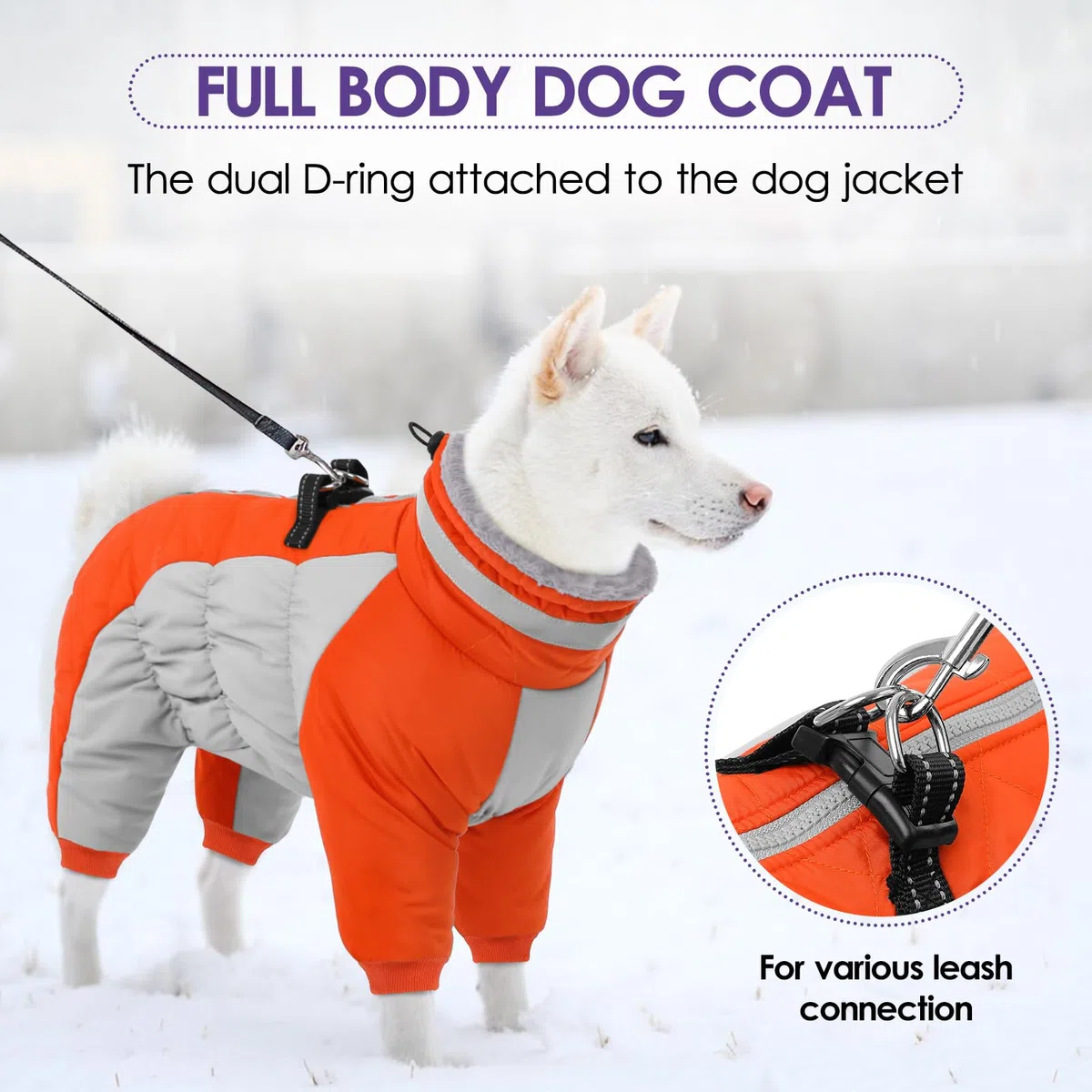 SUNFURA Hundejacke Ganzkörperjacke Warme Fleecejacke Für Große Hunde Wintermäntel Rollkragen Mit Reflektierendem Geschirr Schneeanzug Hundejacken