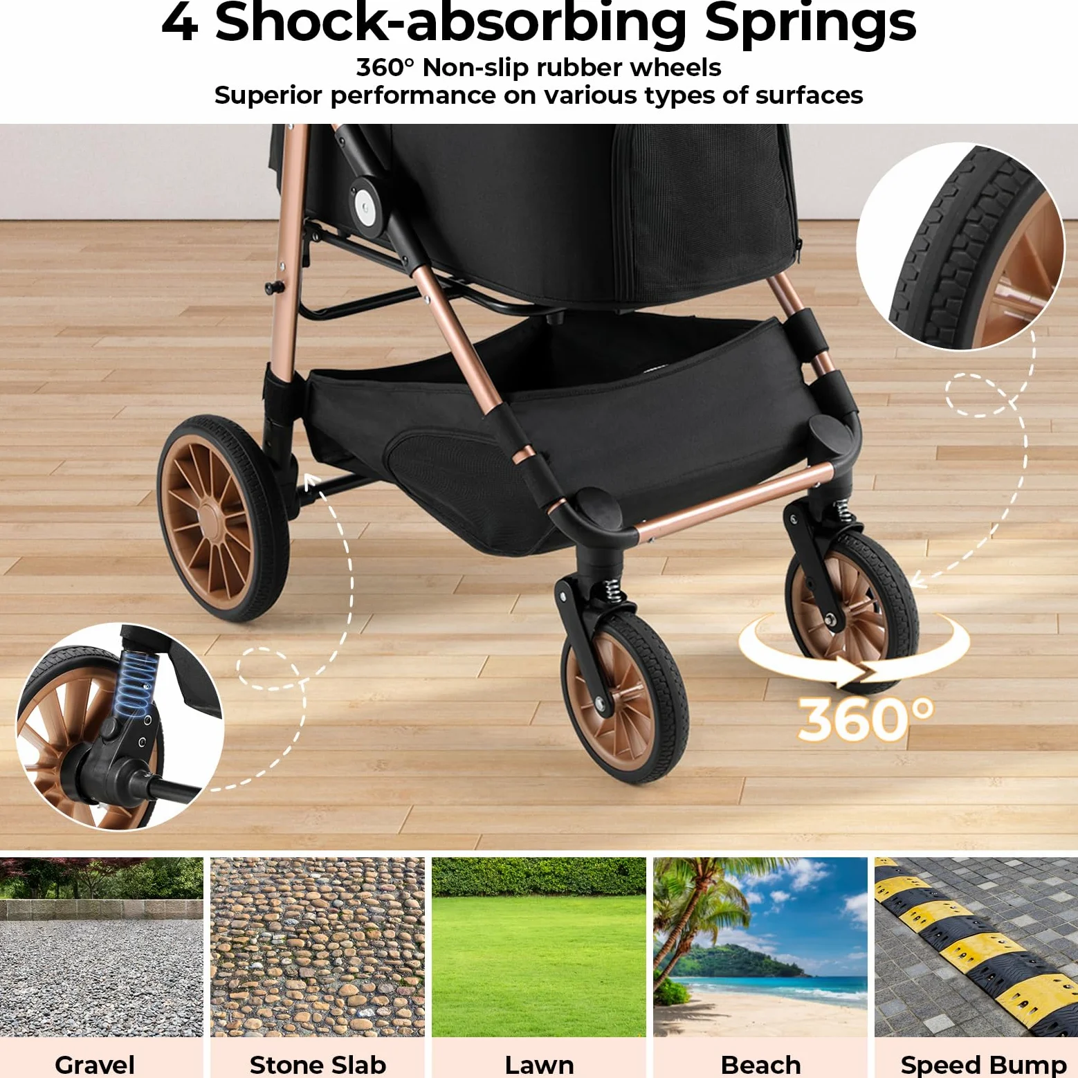 MAMIZO 4 in 1 Hundewagen, Hundebuggy bis 25kg, 4 PCS Gummiräder mit Stoßdämpfung, Faltbar Hund Kinderwagen, Hunde Buggy, Hundebuggy Hunde, Geländegängig, Katzenwagen, Schwarz