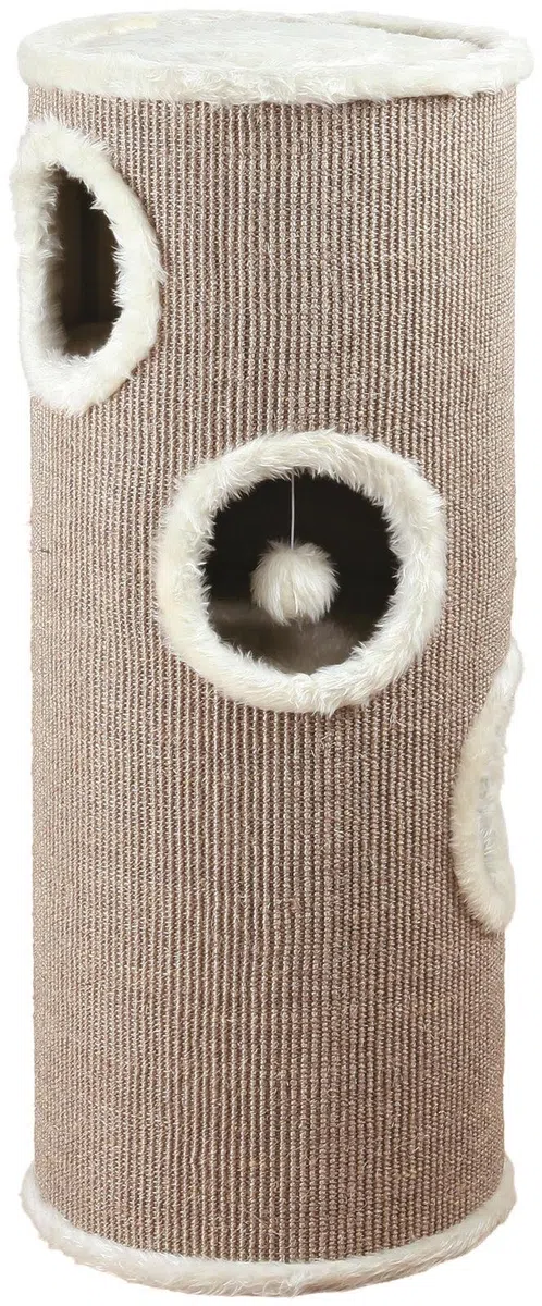 TRIXIE Katzen-Kratztonne Edoardo, zweistöckig, Höhle – 100 cm, Taupe/Creme | Sisal-Kratzflächen zur Krallenpflege – gemütlicher Rückzugsort, komfortabel, standfest und robust gebaut