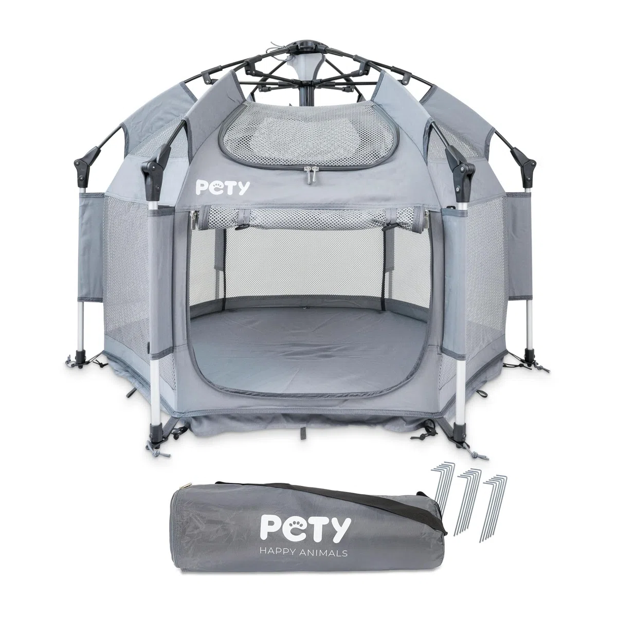 PETY Laufstall für Hunde - 100 x 60 cm mobiles Hundezelt mit Tragetasche und Heringen - Outdoor und Indoor Tiergehege - Hunde Reisezubehör für Camping – Anthrazit