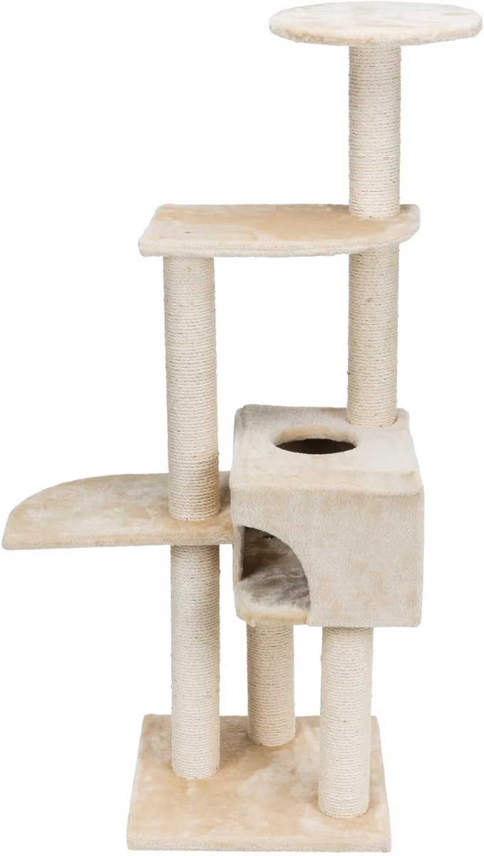 TRIXIE Kratzbaum Alicante 142 cm in beige – mehrstöckiger Katzenbaum mit gemütlichen Liegeflächen und robusten Kratzflächen, komfortabel & stabil – 43867 | Robuste Sisal-Kratzflächen und weiche Polster – bietet Kratzspaß, Spiel und entspannten Rückzug für