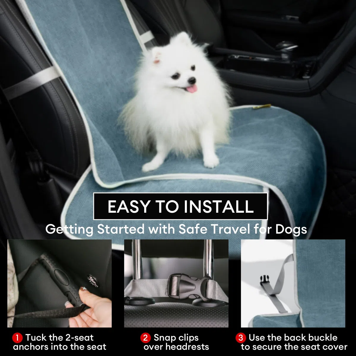 FUNNY FUZZY Chenille Hunde-Autositzbezug für Haustiere, wasserdichter Autositzschutz für Hunde mit rutschfester Unterseite, kratzfester, weicher Hundesitzbezug für Auto, LKW und SUV, Vordersitz (Blau,