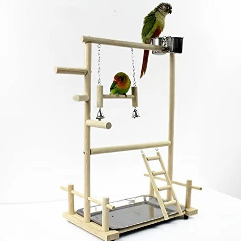 Liudan Papageispielstände mit Tasse Toys Tablett Vogel Swing Klettern Hängende Leiterbrücke Holz Cashatiel Spielplatz Vogelperches