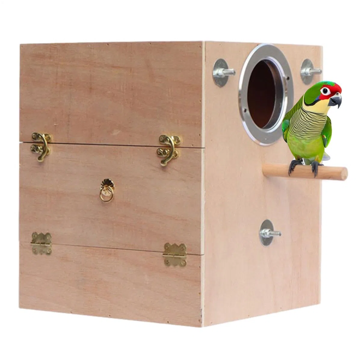 Nistkasten für Sittiche, Naturholz Vogelzuchtkasten mit Sitzstange, ideal für Lovebirds, Nymphensittiche, Tauben und Papageien