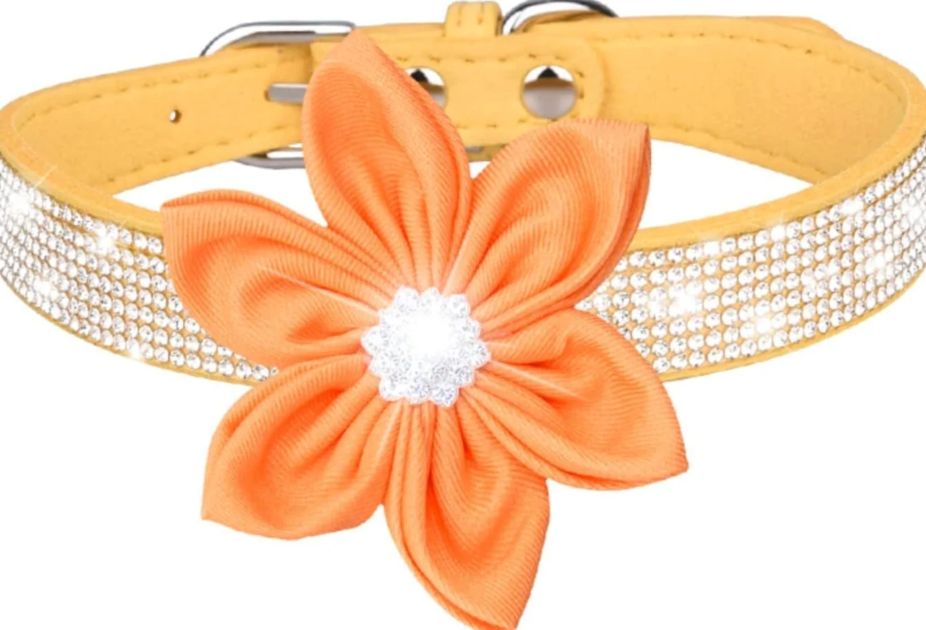 Hundehalsband, Süßes Hundehalsband mit Strasssteinen for Mädchen, weiches Welpenhalsband Blumenmuster, reflektierend, personalisiertes for kleine, mittelgroße und große Hunde(Yellow,S)