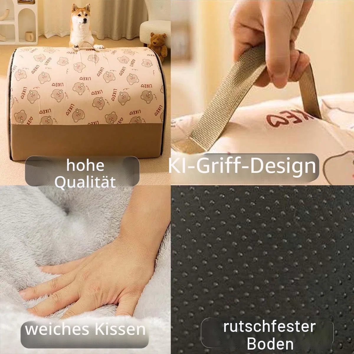 Großes 2-in-1-Bett für Hunde mit Anti-Angst-Kissen, weich und warm, faltbar, beruhigend, rutschfest, warm und rutschfest, herausnehmbar und waschbar (Größe XXL: 100 x 70 x 60 cm, grau)
