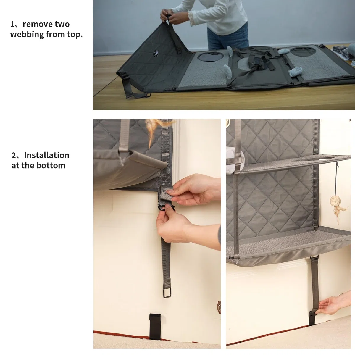 Wakytu Hängender Kratzbaum - Tür montiert Climber Katze Wand Katze Hängematte für Indoor, Hanging/erhöhte Bett - 4 Geschichte mit abnehmbaren Kissen, Ball Spielzeug und Rollolo Katzenmöbel