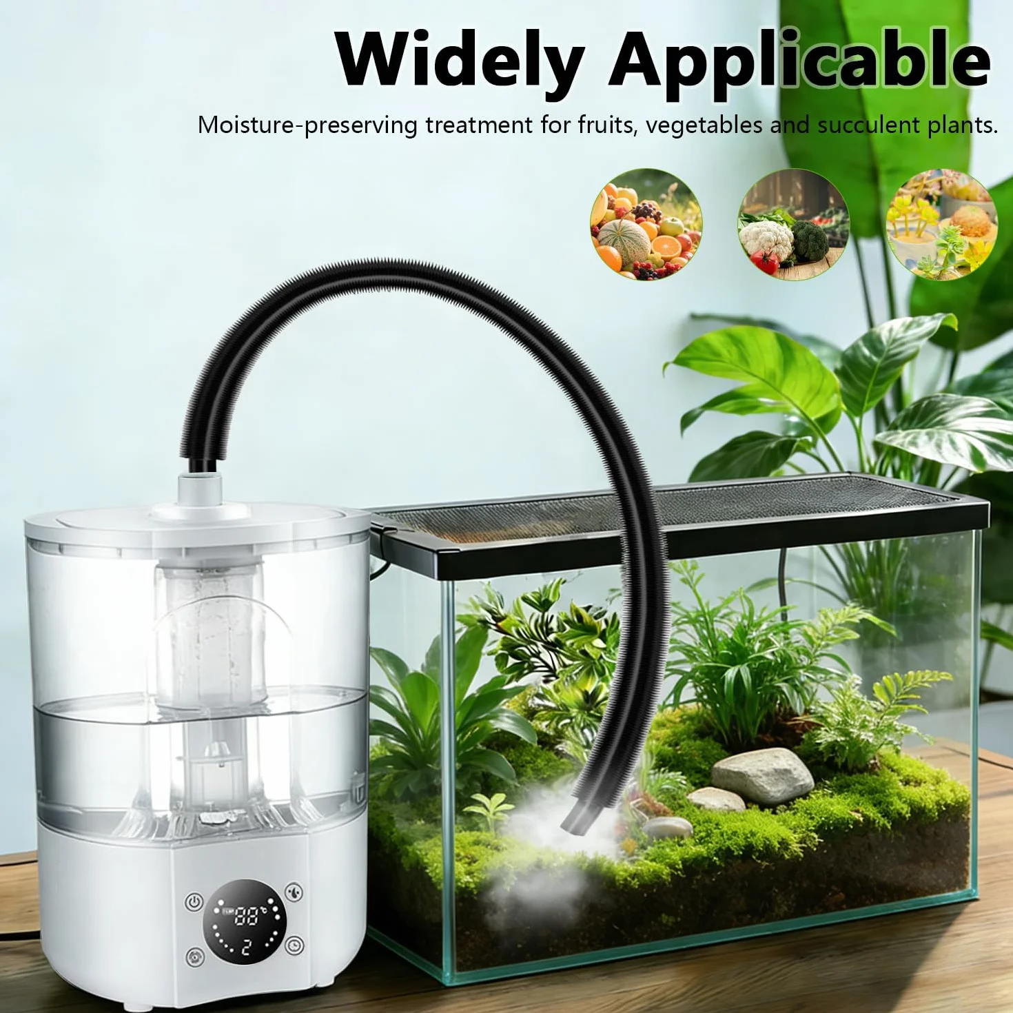Reptilien Luftbefeuchter, 4L Großem Tank Nebelgerät für Terrarien mit Fernbedienung & 2m Schlauch und Ultraleiser ZerstäUber & Trockenlaufschutz für Amphibien, Reptilien, Nasspflanzen