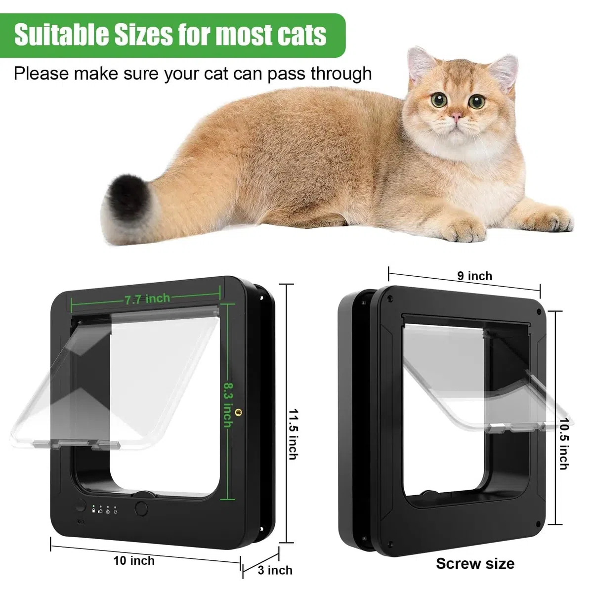 Microchip Katzenklappe Deluxe Mart Katzentür Selektiver Eingang mit 2 Sensorhalsbändern und 1 Fernbedienung Mikrochip Katzentür für Katzen & kleine Hunde Öffnungsgröße: 19 x 19 cm für Haustiere, Weiß