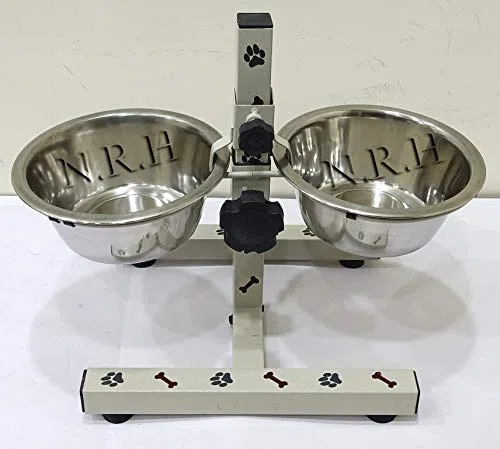 Nautical Replica Hub Doppelter Futternapf aus Edelstahl, mit höhenverstellbarem Ständer
