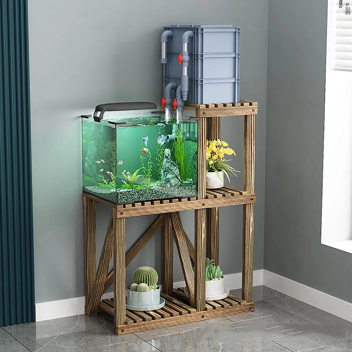 Aquariumständer, Aquarium Tisch, Regal für Zuchtbecken, Terrariumständer, Robust und Strapazierfähig(70x30x95cm/28x12x37in)