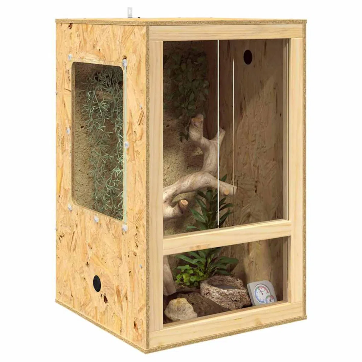 OSB Terrarium 50x50x80cm, ideal für Reptilien & Amphibien, inkl. Thermometer - Braun, Matt Model876733