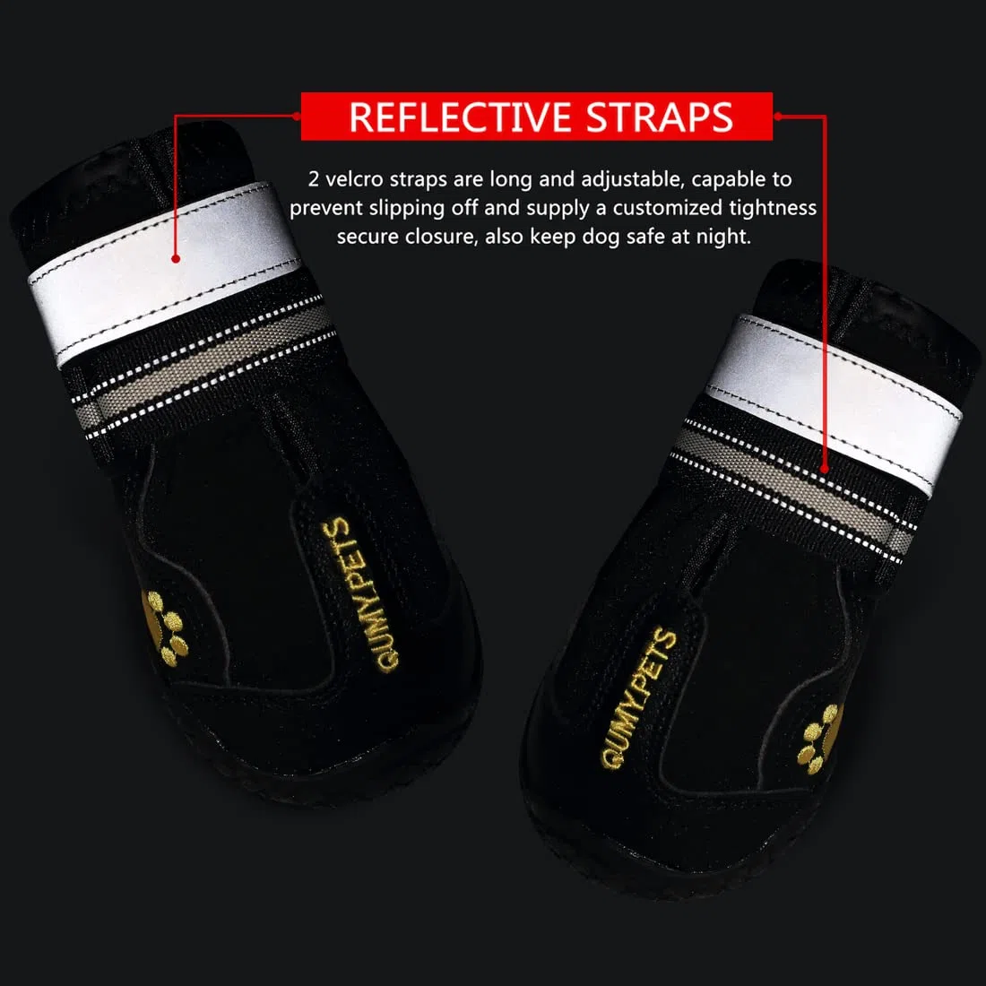 qumy Hund Stiefel Wasserdicht Schuhe für große Hunde mit Reflektierende Klettverschluss Rugged rutschfeste Sohle Schwarz 4