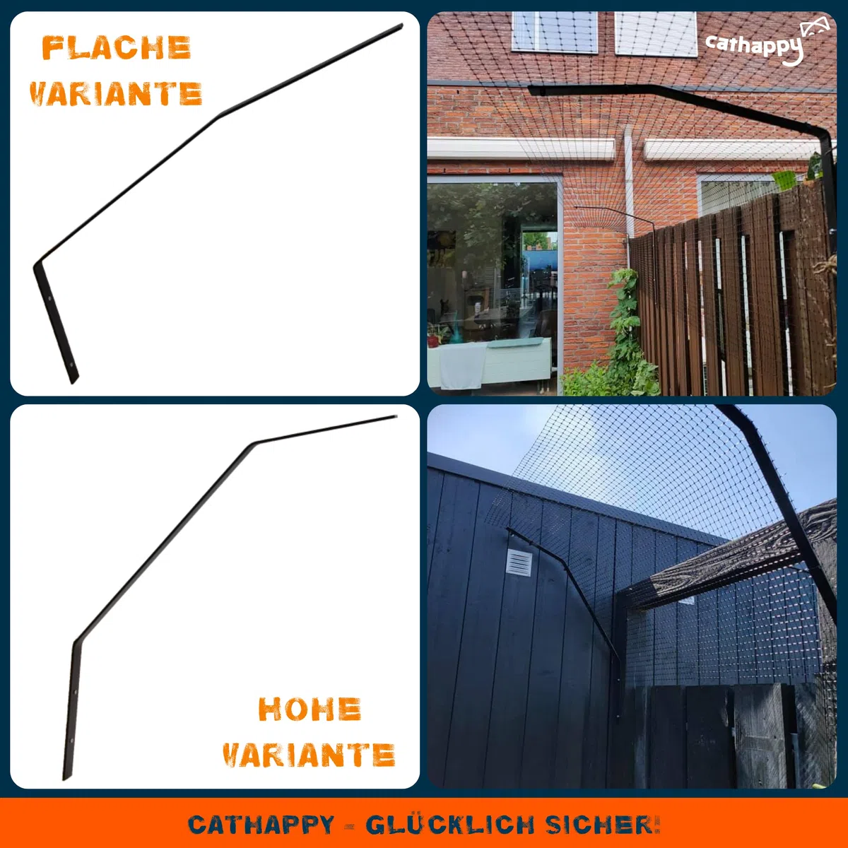 CATHAPPY Katzennetz Schutznetz Set - Überkletterschutz Katze für den Garten - 10 Meter inklusive Montageset - Wetterfestes Katzenschutzgitter Außennetz - Flache Variante