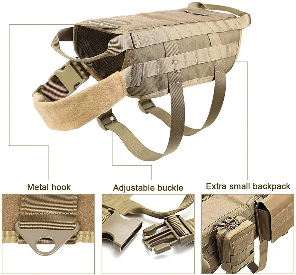 Taktisches Hundegeschirr Set mit Leine, verstellbare Weste im Militär-Stil, inklusive Aufbewahrungstaschen und Taschen für Outdoor-Training und Arbeiten