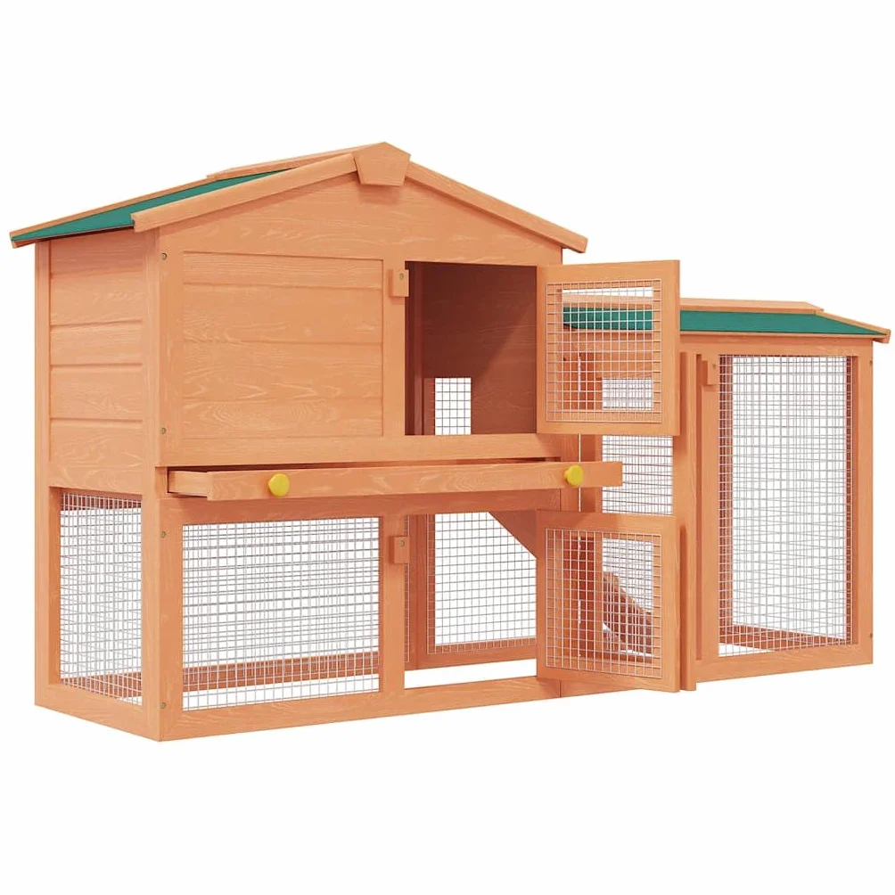 Großer Holz-Kaninchenstall mit 2 Ebenen, wetterfestem Dach, ausziehbarem Schubfach, stabilem Gitter, ideal für Kaninchen, Meerschweinchen, Nager, Indoor und Outdoor Nutzung