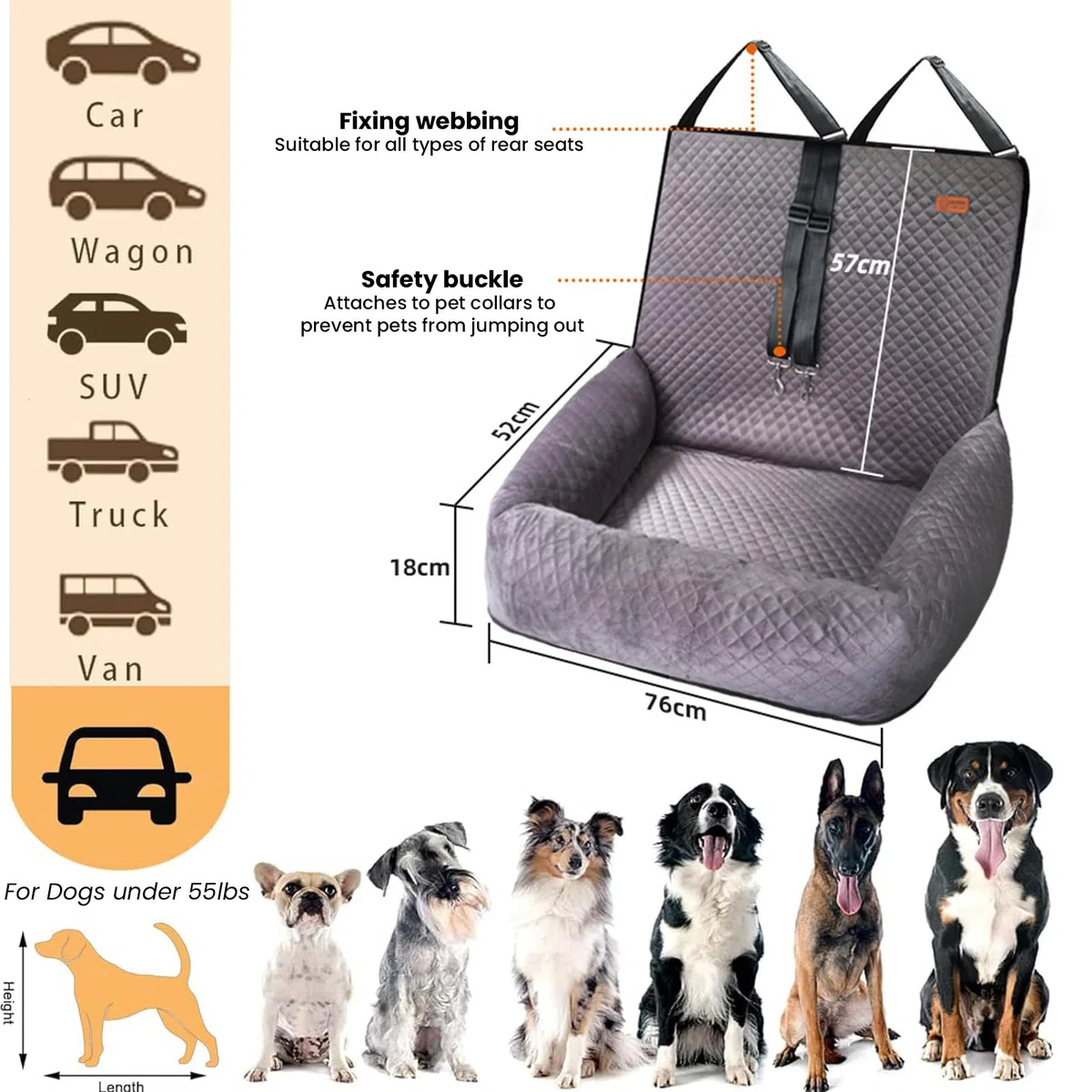 Hundesitz Auto Rückbank, Hunde Autositz, Waschbarer Sitzerhöhung Für Kleine Und Mittelgroße Haustiere, Haustier Reisebett rutschfeste Hundedecke Mit Sicherheitsgurt,Grün
