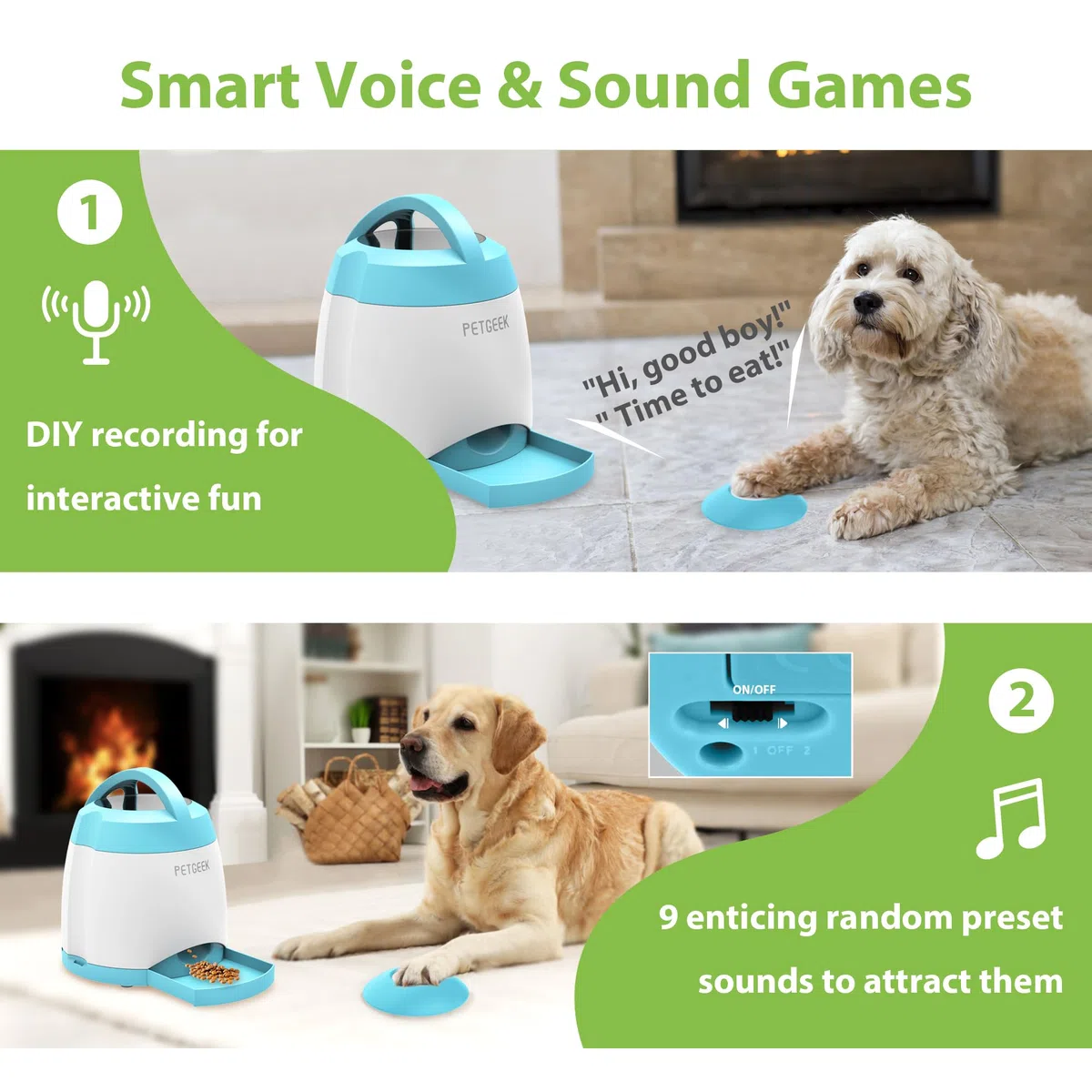 PETGEEK Hundefutterspender-Spielzeug, Leckerli-Dosierung Hundespielzeug für IQ-Training, interaktives Puzzle-Spielzeug, um sie zu beschäftigen, 3000 mAh über USB wiederaufladbarer Leckerli-Spender mit