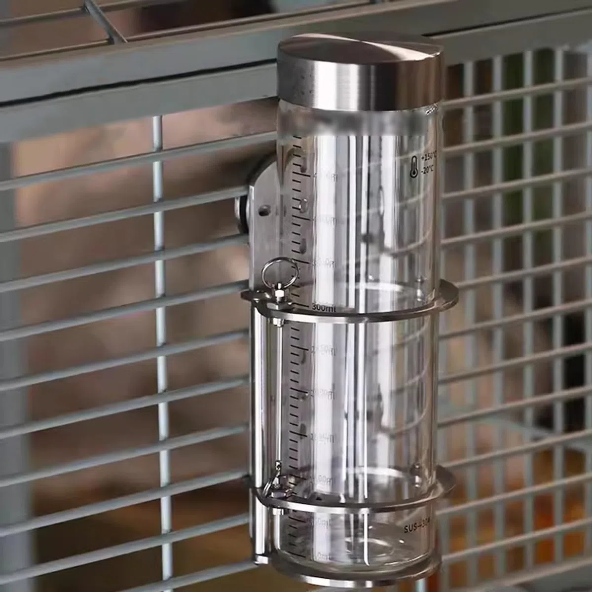 Trinkflasche aus Glas für Kleintiere, tropffreier Spender mit Universal-Käfighalterung, ideal für Kaninchen, Papageien und Nager