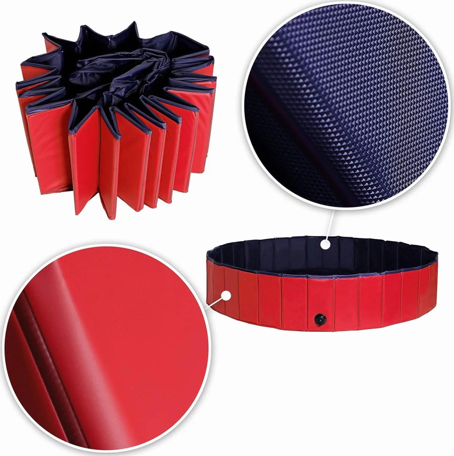 lionto Hundepool faltbar aus kratzfestem PVC-Material, Ø 160 cm, Höhe 30 cm, Anti-Rutsch-Belag & Abflussstopfen für schnelle Entleerung, Keine Pumpe benötigt, robuster Kinderpool, blau/rot