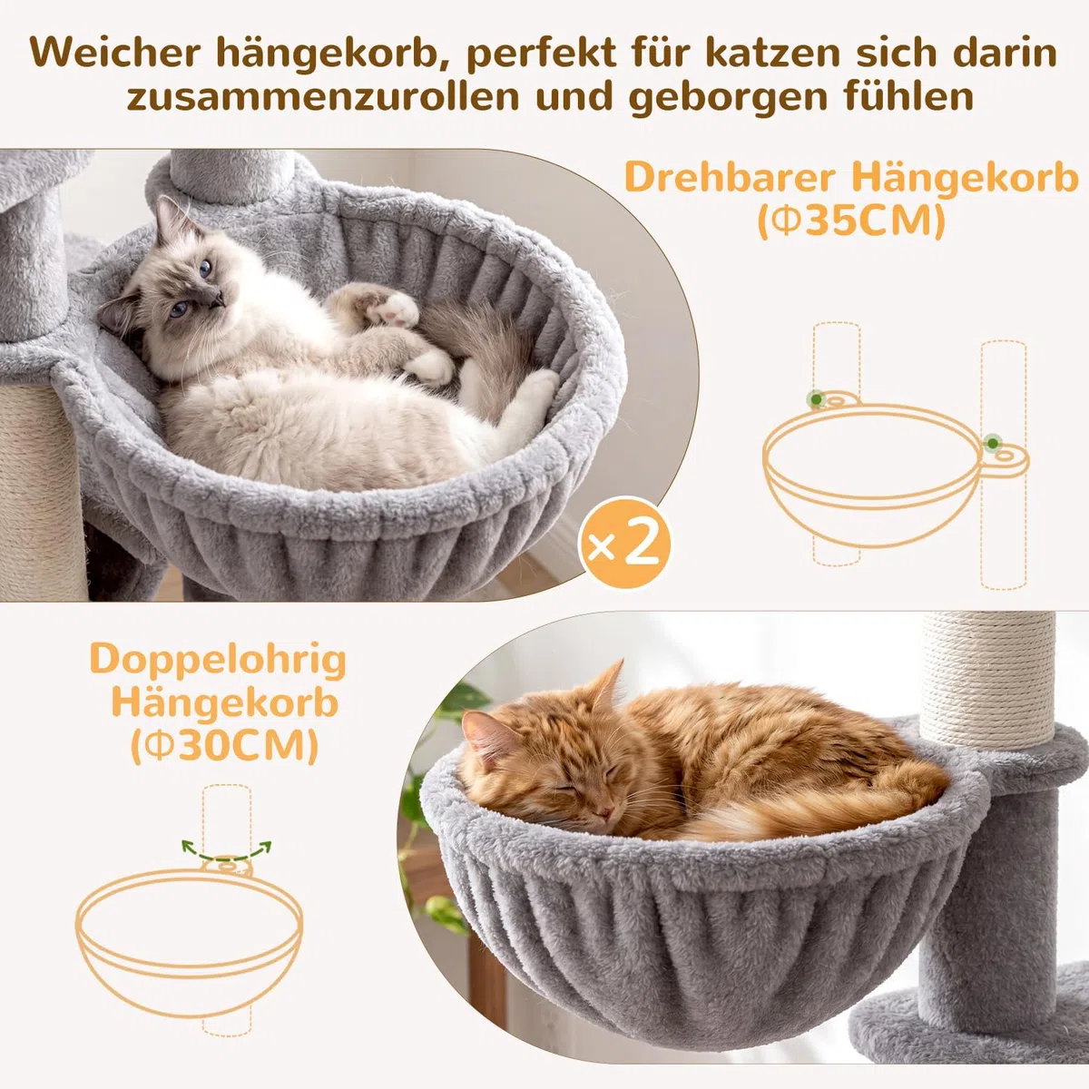 Globlazer F78 Kratzbaum XXL für Große Katzen 200 cm Stabil katzenbaum Innen | Mehrstöckiger, Stabiler, Große Kratzbaum 2 Meter mit 2 Extragroß Katzenhäus, Großen Liegebereich, 3 Korb für Mehrere Katzen