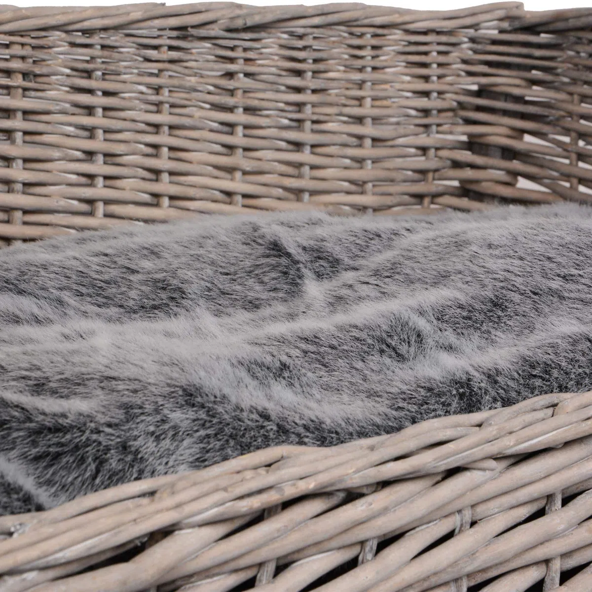 UNUS Hundebett Hundekorb Hundekörbchen aus Weide eckig mit Kissen grau für große und kleine Hunde 88 cm Breite
