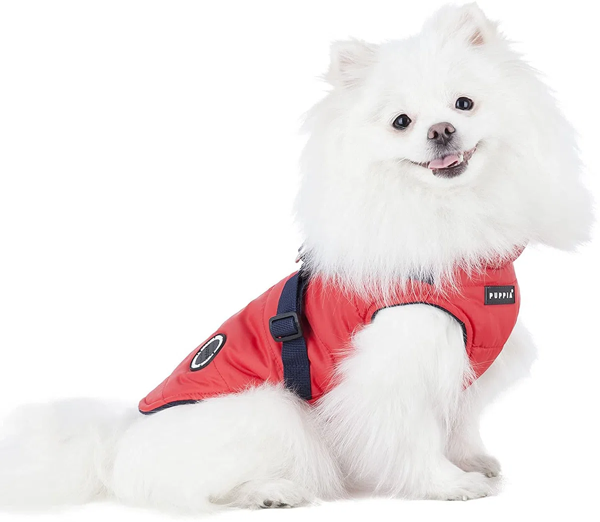 Puppia Hochwertiger Hundemantel für kleine Hunde und mittelgroße Hunde - wasserdicht und mit Fleece gefüttert für angenehme Wärme - Hundemantel mit Geschirr, Rot, M
