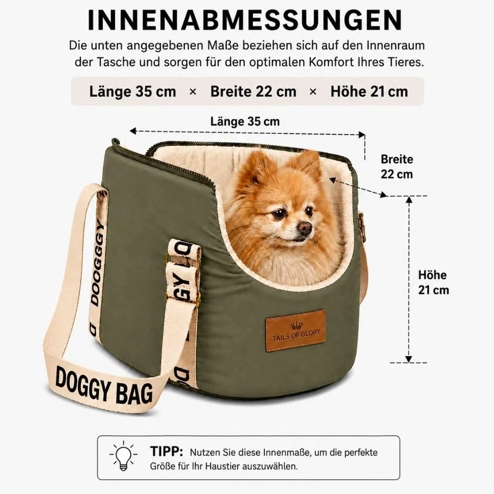 Hundetragetasche mit Reisebett für kleine Hunde und Katzen bis 8 kg | Tails of Glory: Transporttasche für Hunde und Katzen, bequem für Auto, Reisen und Alltag.