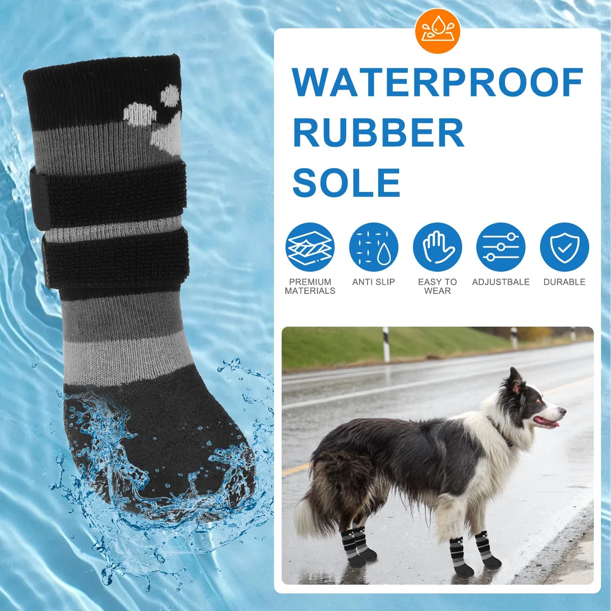 BEAUTYZOO Rutschfeste Hundesocken, Stiefel gegen Lecken von Pfoten, wasserdichte Hundeschuhe für Winter, Schnee/heißen Bürgersteig, griffige Socken mit doppelten Riemen für Hartholzböden, Booties für