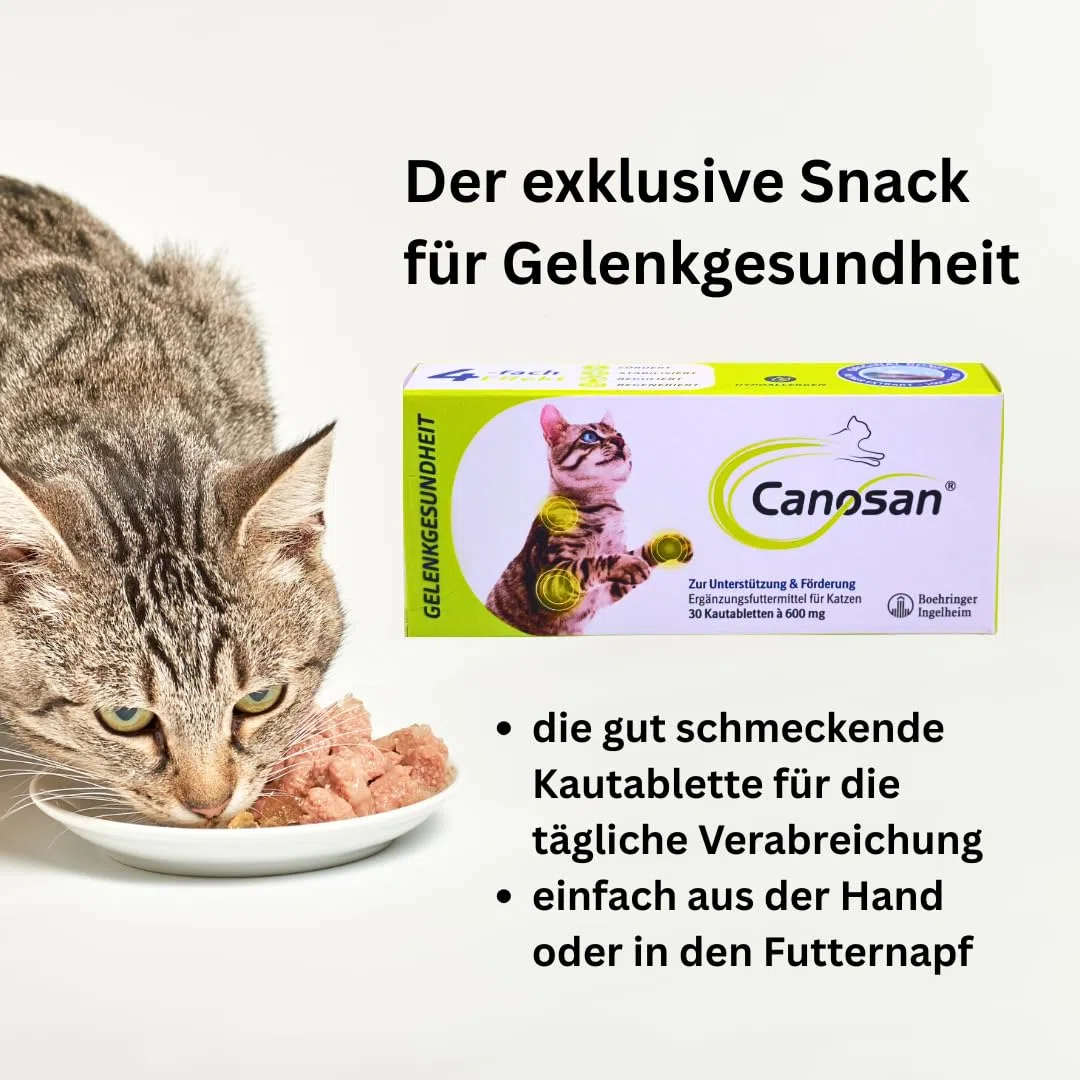 Canosan 3x 30 Kautabletten I Ergänzungsfuttermittel für Katzen I mit Gonex Grünlippmuschel-Extrakt I zur Unterstützung von Gelenken, Knorpeln, Sehnen und Bändern I Spar-Set plus Pharma Perle give-away