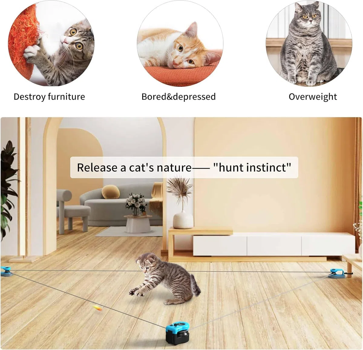 Katzenspielzeug Selbstbeschäftigung, Interaktives Katzen Spielzeug, Federspielzeug für Katze Elektrisch, DIY Simuliertes Katzenjagdspielzeug, Katzen Laufband, Dualmodus, einstellbare Geschwindigkeit