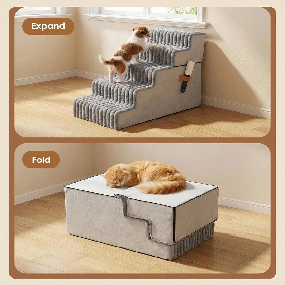 Hunderampe für die Couch Rutschhemmende, leichte, abnehmbare und waschbare | Rutschfeste Katzentreppenstufe für Welpen und Katzen sowie für Sofa, Couch, Balkon und Wohnung