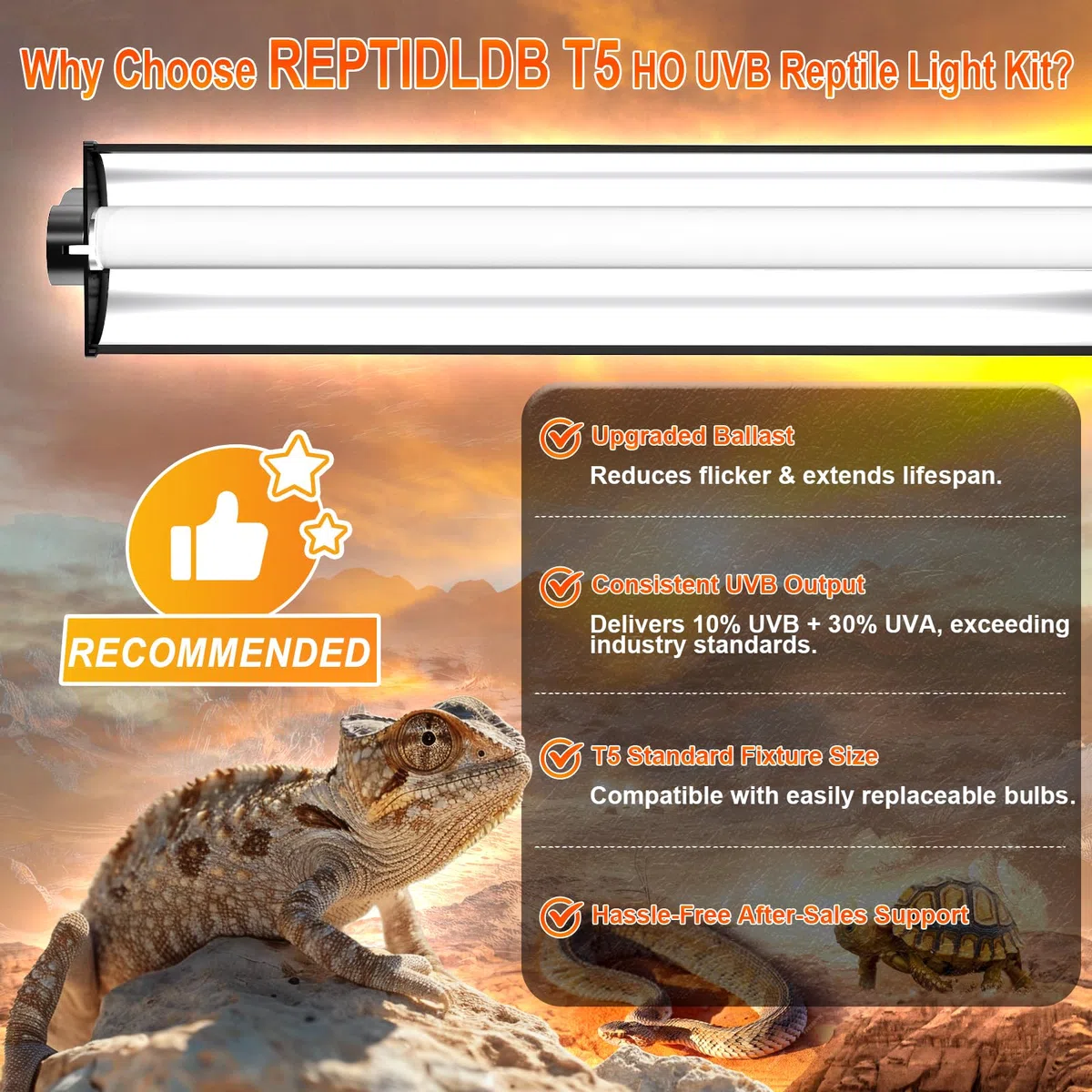 39W T5 10.0 UVB Reptilienleuchte - 86,4 cm lineare UVA/UVB-Lampe mit hoher Leistung für Bartagamen, Schildkröten und Eidechsen, perfekt für Wüsten- und tropische Terrarien