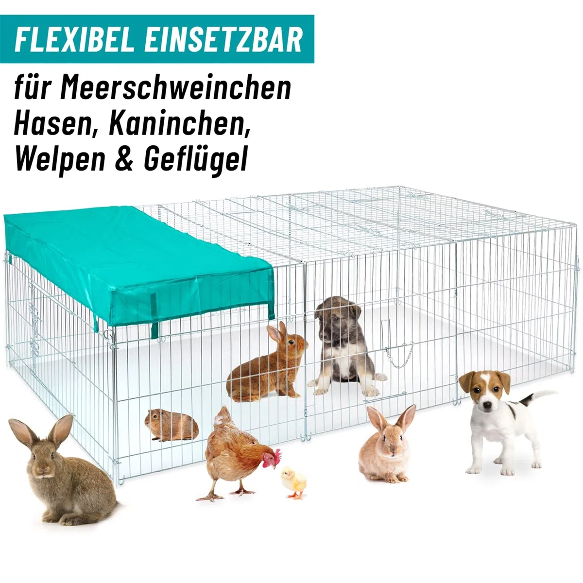 VOSS.PET Welpenauslauf, Auslauf, Freilauf XL für Kaninchen, Hasen, 216x112x66cm