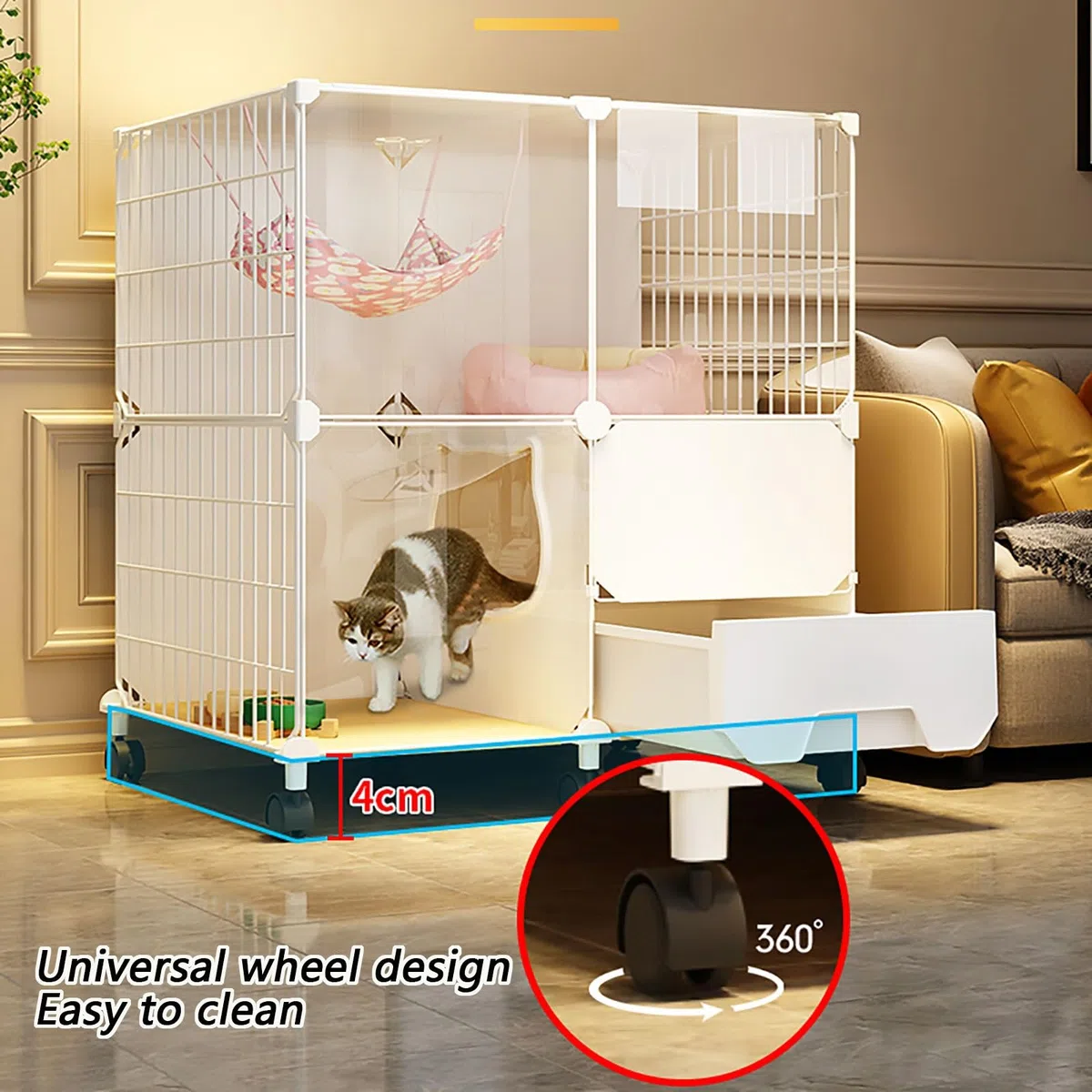 Indoor Katzenlaufstall, abnehmbares Katzengehege mit Leiter, Katzenklo, Nest, Napf - Großer Übungskäfig für Kleintiere