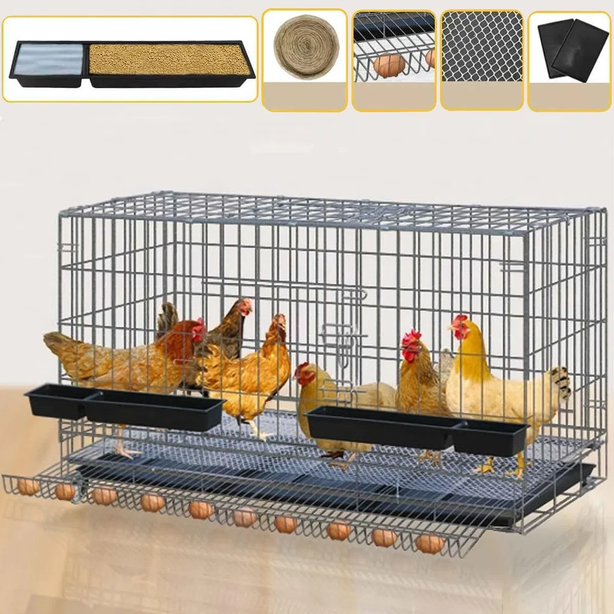 Geflügelkäfig faltbar mit Müllschale und Eierfänger, Hühnerkäfige im Freien/Innenbereich, Haushaltsküken-Käfig Kleintier-Laufstall mit Türschloss (6 Größen) (Farbe: C, Größe: 70 x 50 x 64 cm)