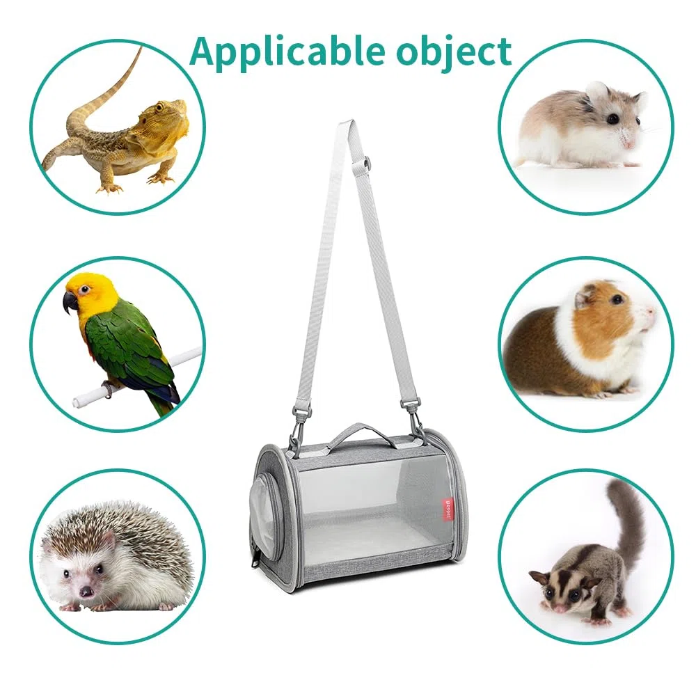 Tragetasche für Meerschweinchen, für kleine Tiere, Eidechse, Vogel, Kaninchen, Käfig, Eichhörnchen, atmungsaktive Tasche, tragbar, für Reisen, Hamster, kleine Haustiere (klein, grau)