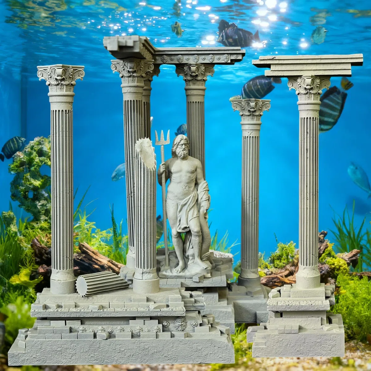 Mini Römische Säule Aquarium Ruinen Dekorationsfigur Kunstharz Ornament Künstliche Verstecksäule für Aquariumgestaltung Wohnzimmer Arbeitszimmer, Set D