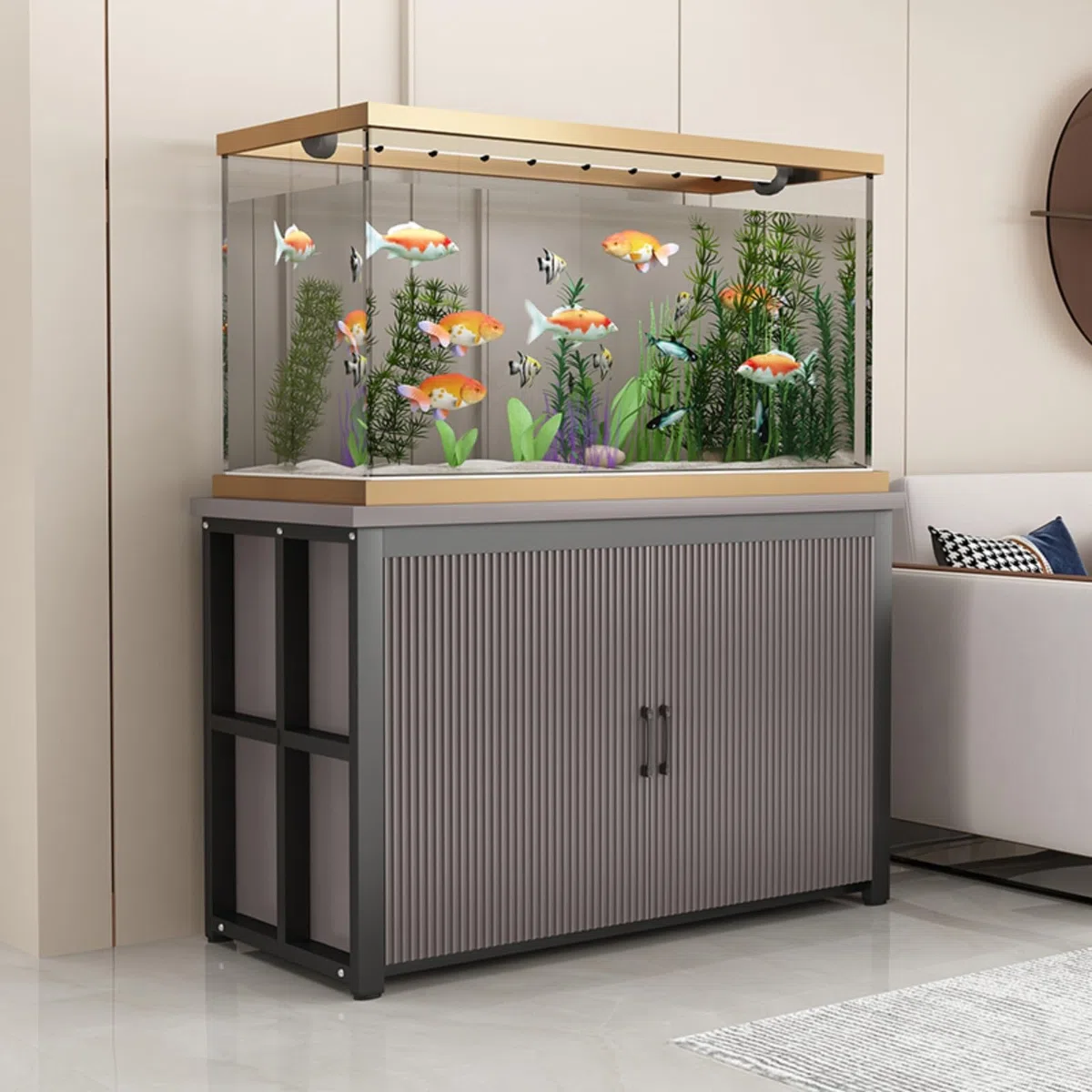 Aquarium mit Unterschrank, Aquariumständer Aquarium Unterschrank Aquarien Schrank, Hölzerne Fisch Tank Stand geeignet für Wohnzimmer Eingangsbereich(Schwarz,60x30cm/23.6x11.8in)
