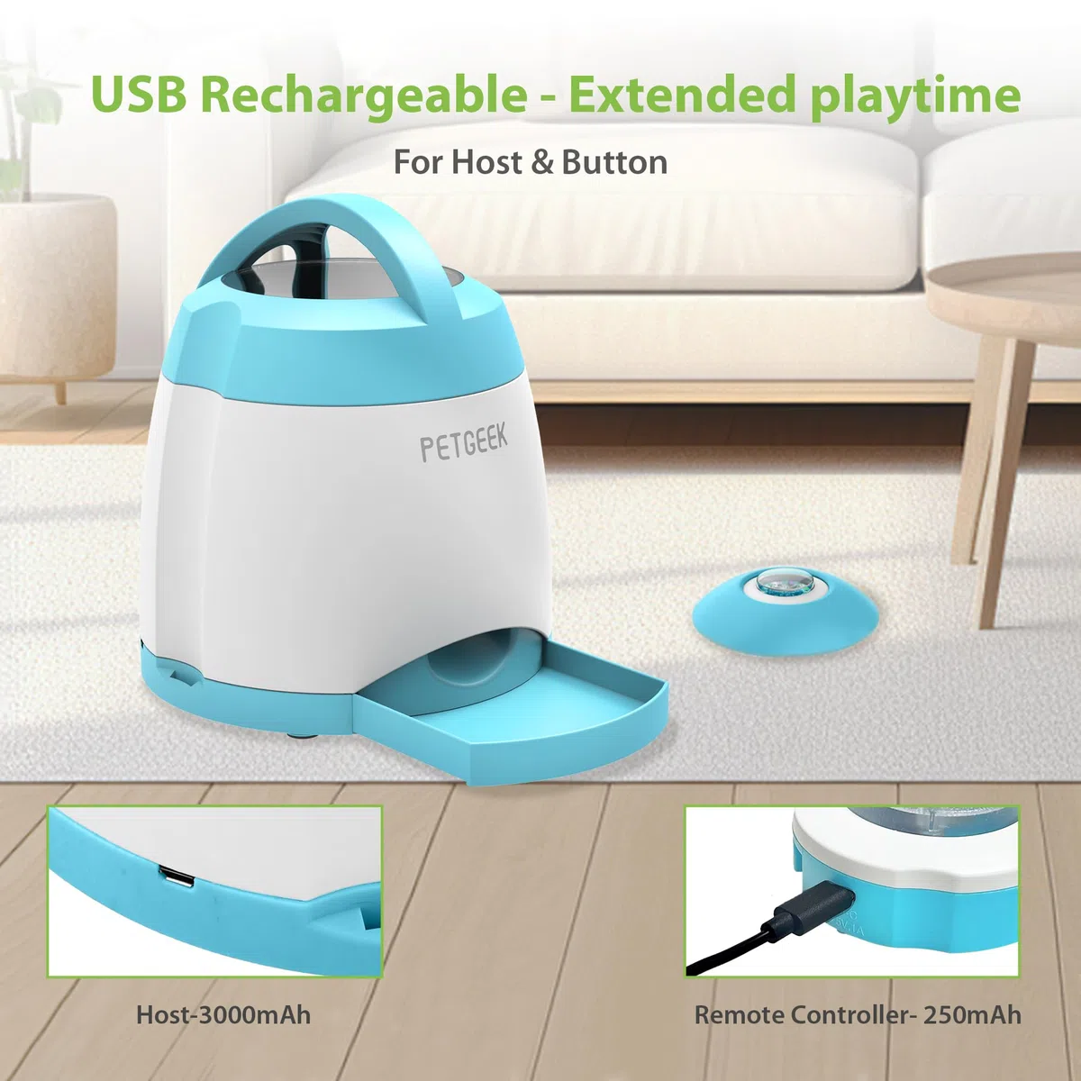 PETGEEK Hundefutterspender-Spielzeug, Leckerli-Dosierung Hundespielzeug für IQ-Training, interaktives Puzzle-Spielzeug, um sie zu beschäftigen, 3000 mAh über USB wiederaufladbarer Leckerli-Spender mit