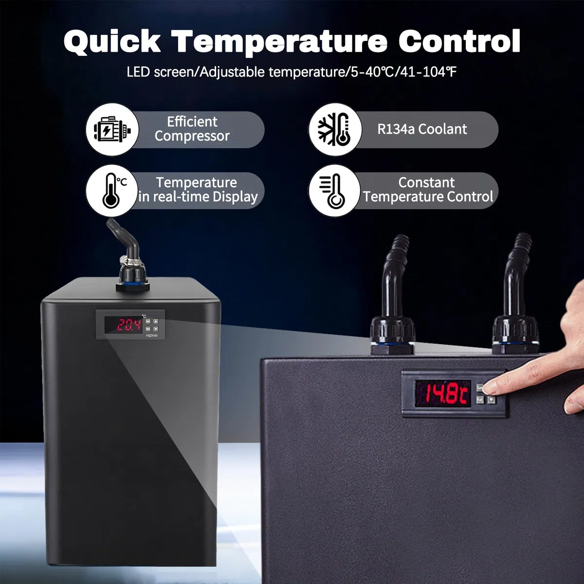 100/160/300L Aquarium Chiller, Water Cooler, with Hoses and Water Pumps, Compressor Refrigeration, for Fish Tank and Ice Bath Aquatic Plant 160L/42.5GAL