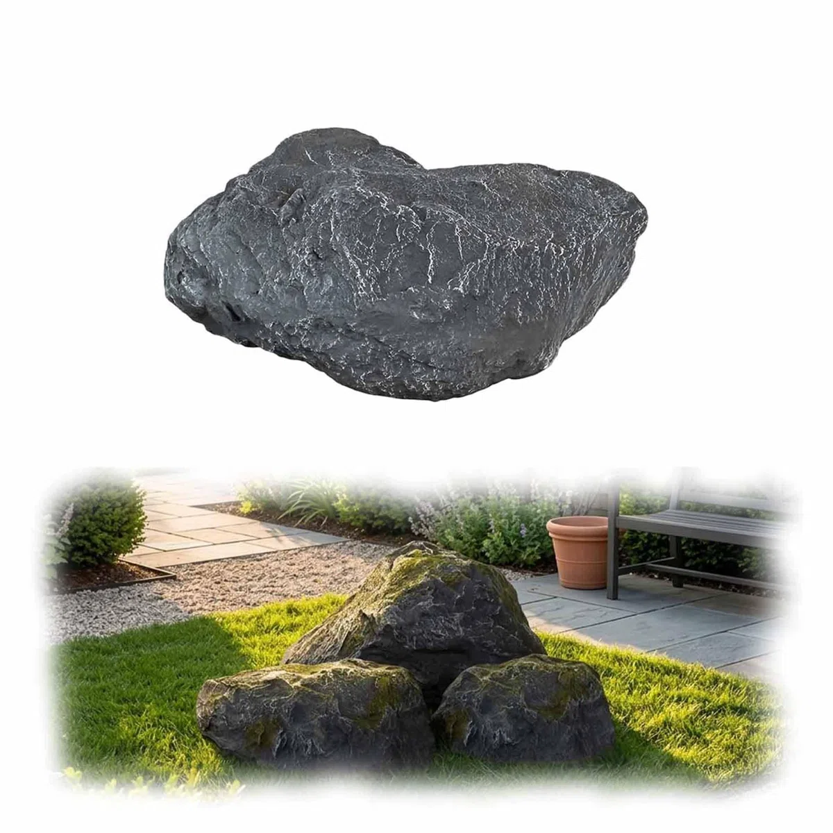 Künstlicher Landschaftsfelsen, Leichter Kunststein | Mit realistischer, natürlicher Textur für Garten, Aquarium, Teich und Außengestaltung(40x28x19cm)