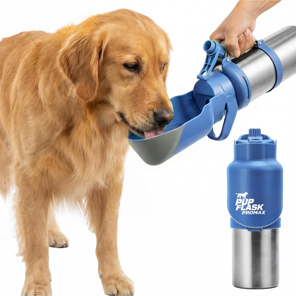 PupFlask Pro tragbare isolierte Hundewasserflasche, Edelstahlnapf | Auslaufsicherer Thermosspender, hält Wasser 24+ Stunden kalt, eingebauter Flip-Becher für Spaziergänge, Wandern und Reisen