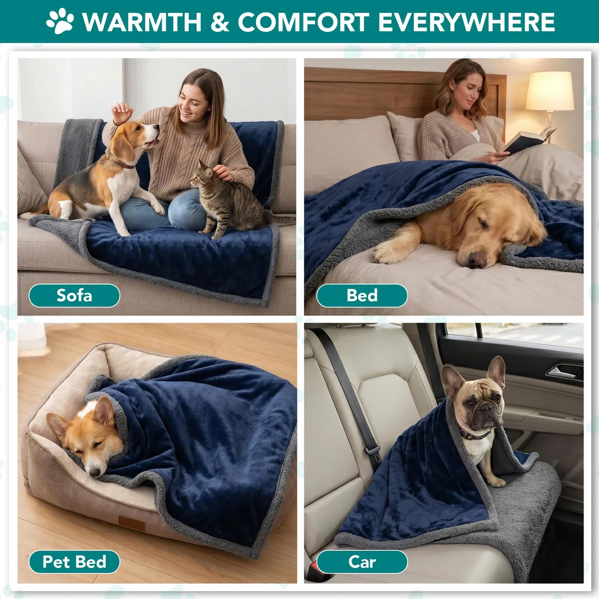 PetAmi Hundedecke für Welpen, Haustierdecke, für kleine Hunde, Katzen, Kätzchen, Fleece, Sherpa-Überwurf, Hundedecke, Couch, Bett, weicher Plüsch, flauschig, leicht, Mini 29 x 40 cm, marinegrau