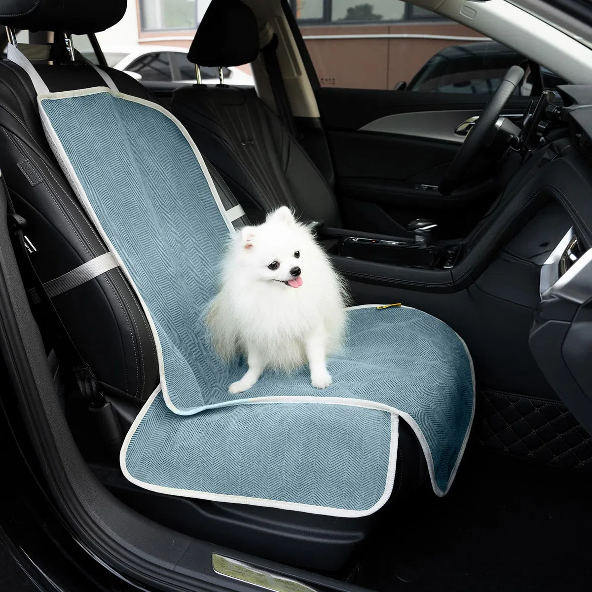 FUNNY FUZZY Chenille Hunde-Autositzbezug für Haustiere, wasserdichter Autositzschutz für Hunde mit rutschfester Unterseite, kratzfester, weicher Hundesitzbezug für Auto, LKW und SUV, Vordersitz (Blau,