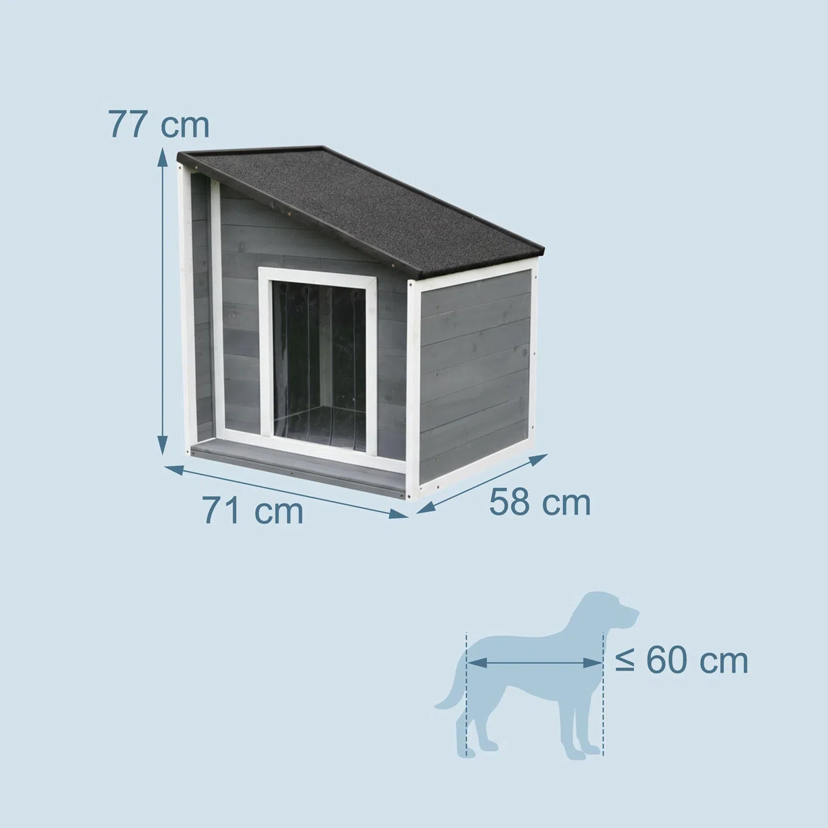 Relaxdays Hundehütte, Holz, wetterfest, klappbares Schrägdach, Hundehaus für kleine Hunde, HBT: 77x71x58 cm, grau/weiß