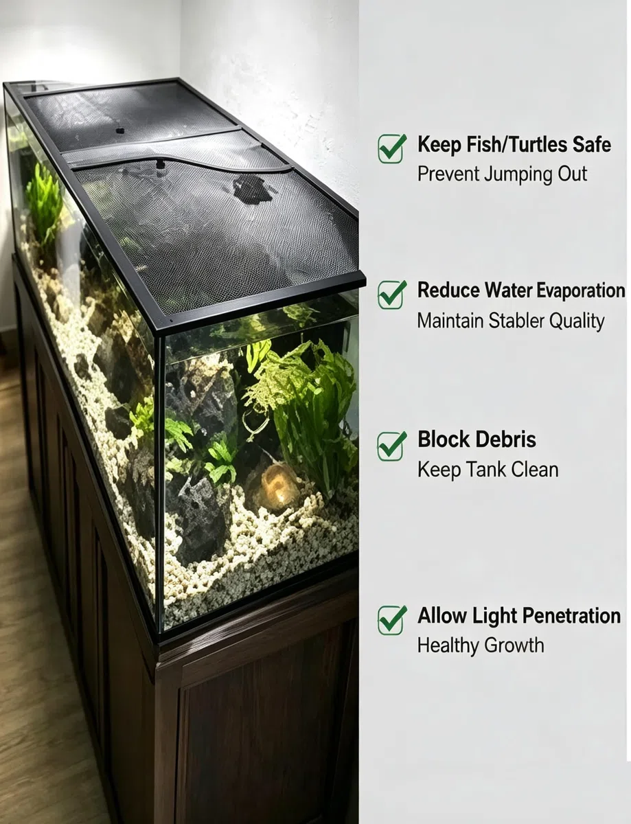 Aquarium-Netzdeckel mit Aluminiumrahmen, Aquarium-Siebabdeckung | Alurahmen mit feinem Netz reduziert Fischsprünge, lässt Luft und Licht durch(31x16in/80x40cm)