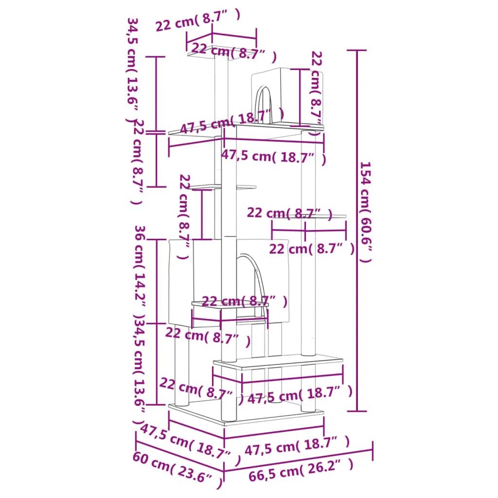 Kratzbaum mit Sisal-Kratzsäulen Hellgrau 154 cm Stabiler Kletterturm mit Hängematte, Höhle und Liegefläche für Katzen in Wohnung, mit Holz, Plüsch, Kratztonne, Deckenspanner