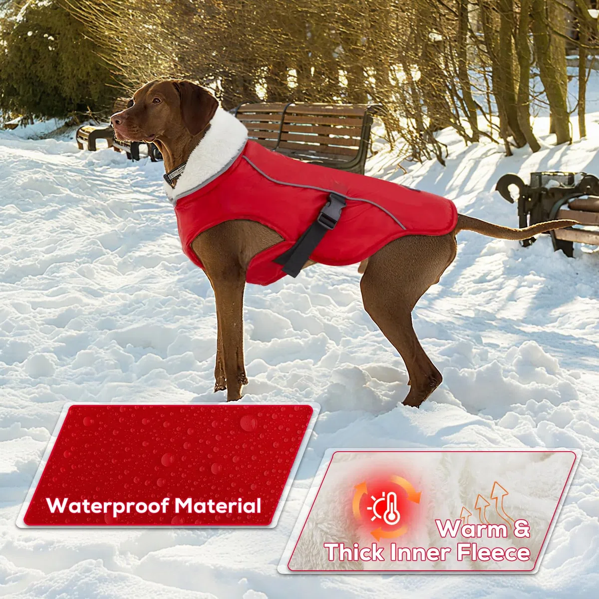 EMUST Hundemantel für den Winter, kuschelige Winterjacke für kleine/mittlere bis große Hunde, einfarbiger Hundemantel für die kalte Jahreszeit mit Fleecefutter, Rot, XXXL