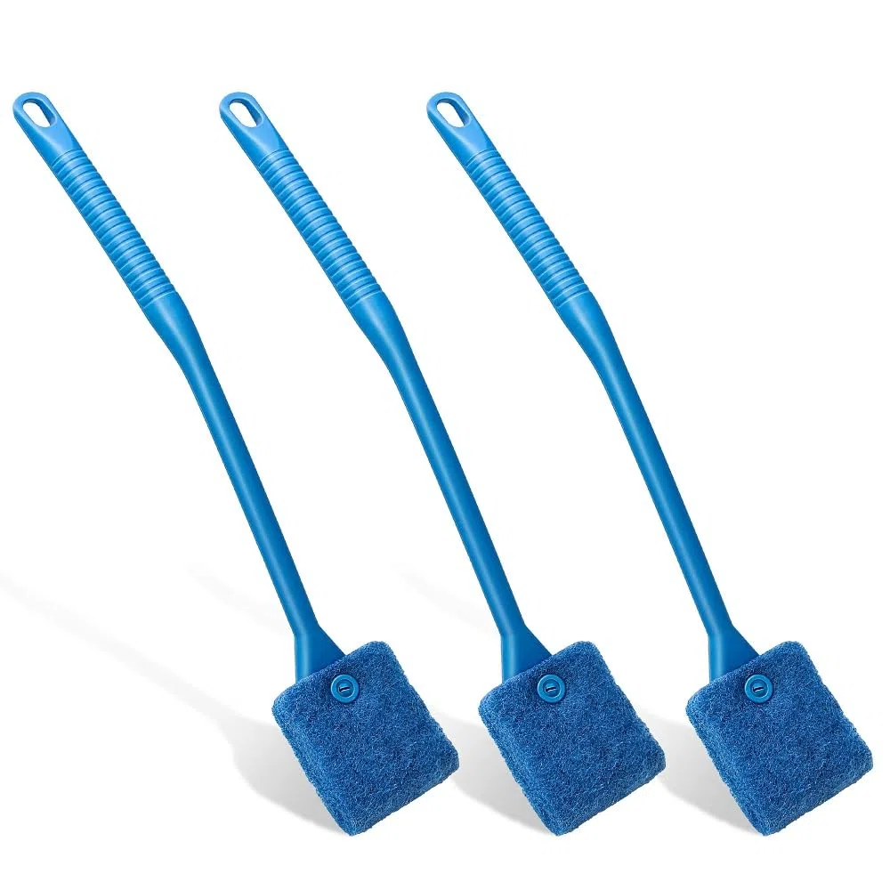 Aquarium-Reiniger mit fünfseitiger Schwammbürste und langem Griff, Aquarium-Schrubber, Alage-Schaber für Glasaquarien, Terrarien, Zuhause, Küche (3er-Pack)